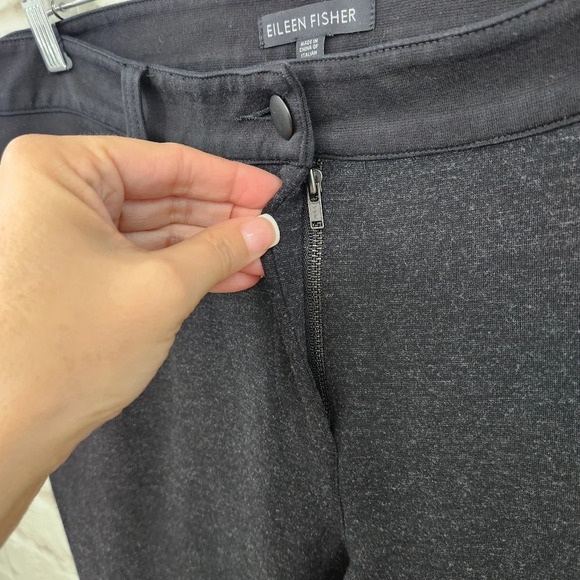 Eileen Fisher Slim Leg Knit Pants Black Dark Gray Panel Mixed Media Size 12 - Picture 9 of 14